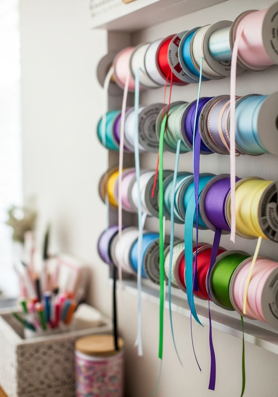 Ribbon Spool Holders - 35 Clever Craft Storage Ideas You'll Love