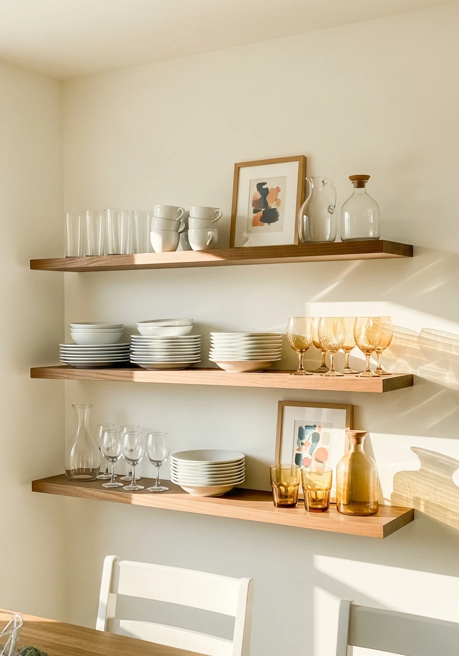 Open Shelving Displays - 50 Budget-Friendly Dining Room Decor Ideas for a High-End Look