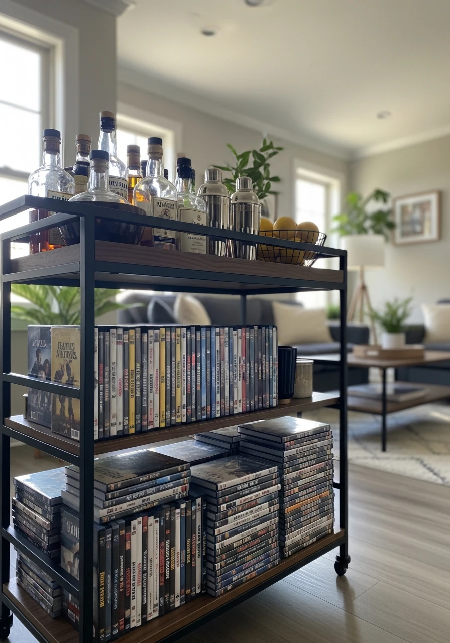 Rolling Bar Cart - 34 DVD Storage Ideas That Look High-End (Without the High Price Tag!)