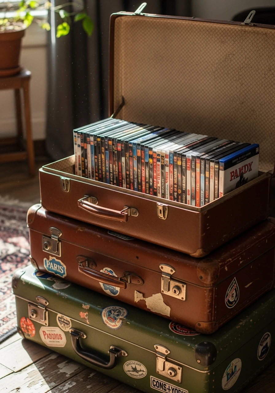 Decorative Suitcases - 34 DVD Storage Ideas That Look High-End (Without the High Price Tag!)