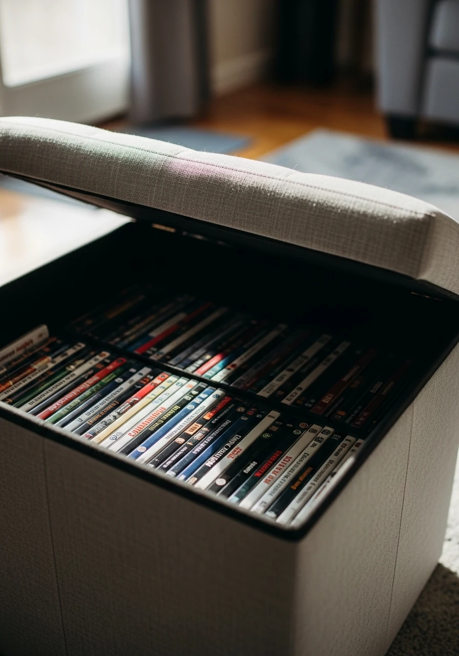 Storage Ottomans - 34 DVD Storage Ideas That Look High-End (Without the High Price Tag!)