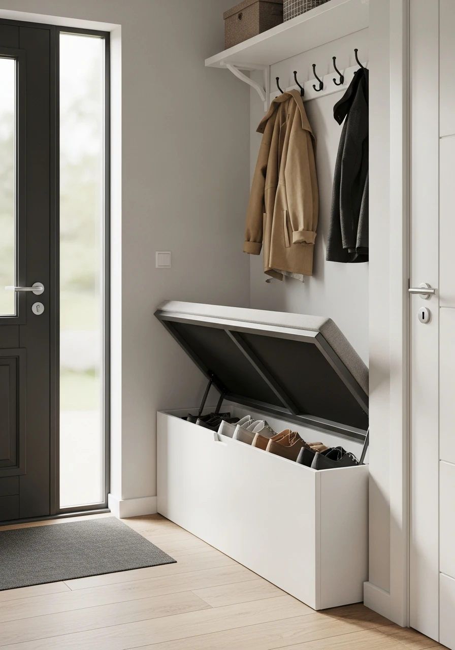 Hidden Lift-Up Storage Bench - 50 Brilliant Entry Way Shoe Storage Ideas for a Tidy Home