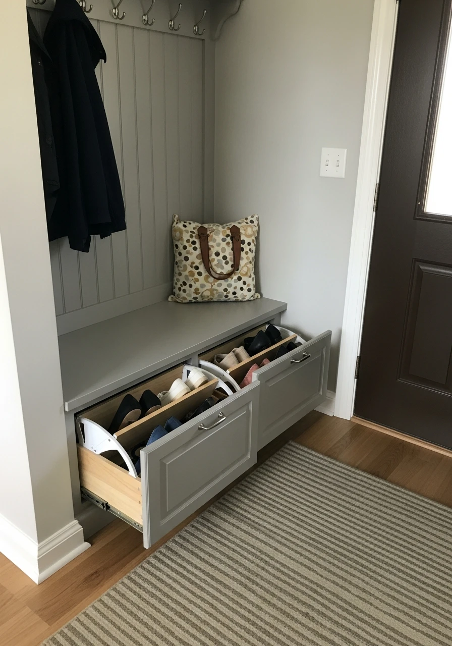Hidden Drawer Drop Zone Bench - 50 Brilliant Entry Way Shoe Storage Ideas for a Tidy Home