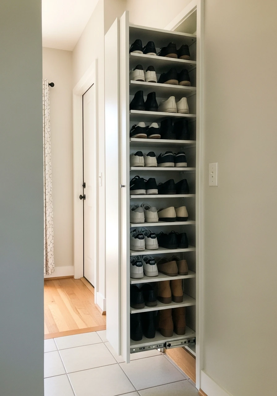 Vertical Pull-Out Shoe Cabinet - 50 Brilliant Entry Way Shoe Storage Ideas for a Tidy Home