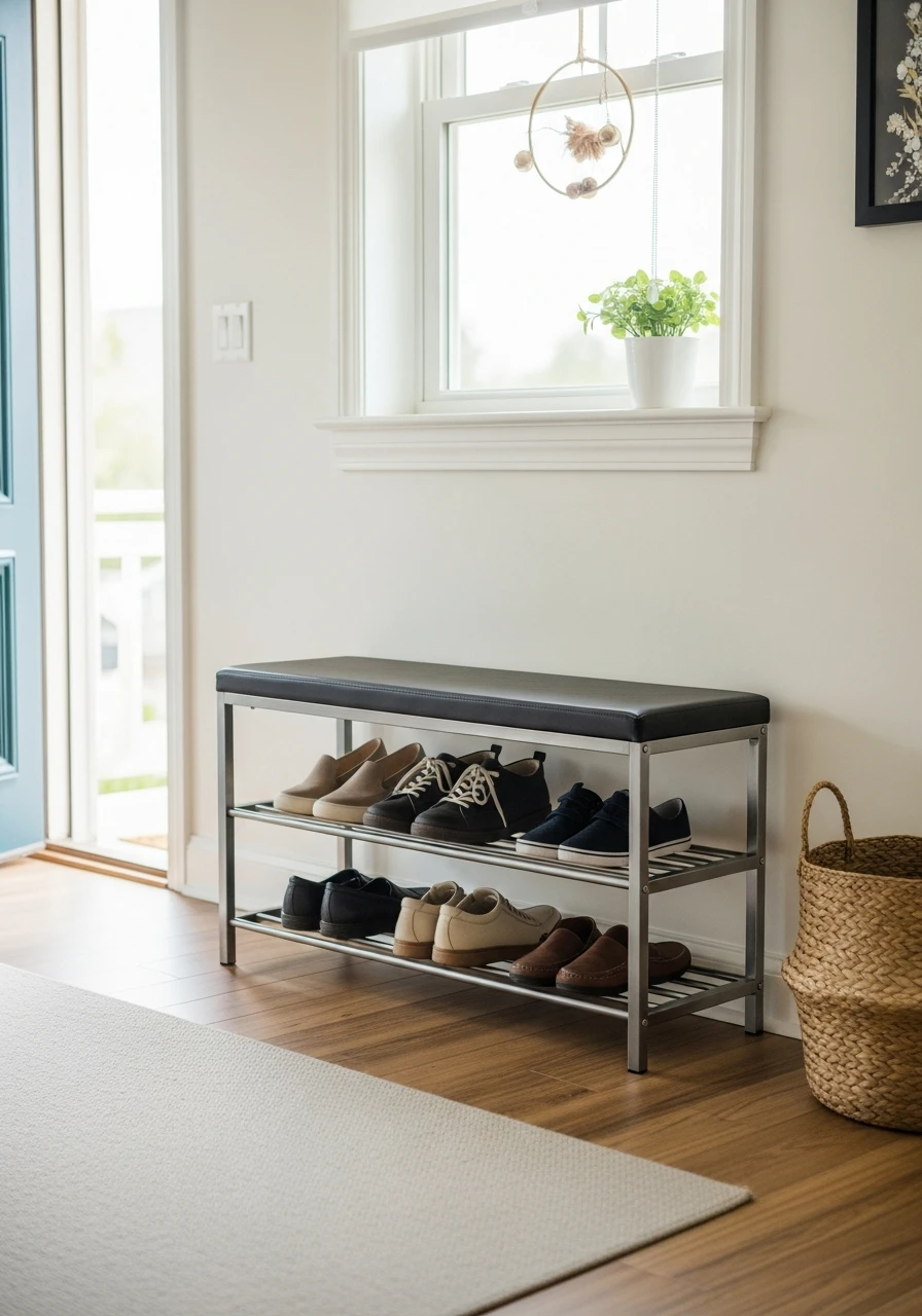 Slim Metal Shoe Bench - 50 Brilliant Entry Way Shoe Storage Ideas for a Tidy Home