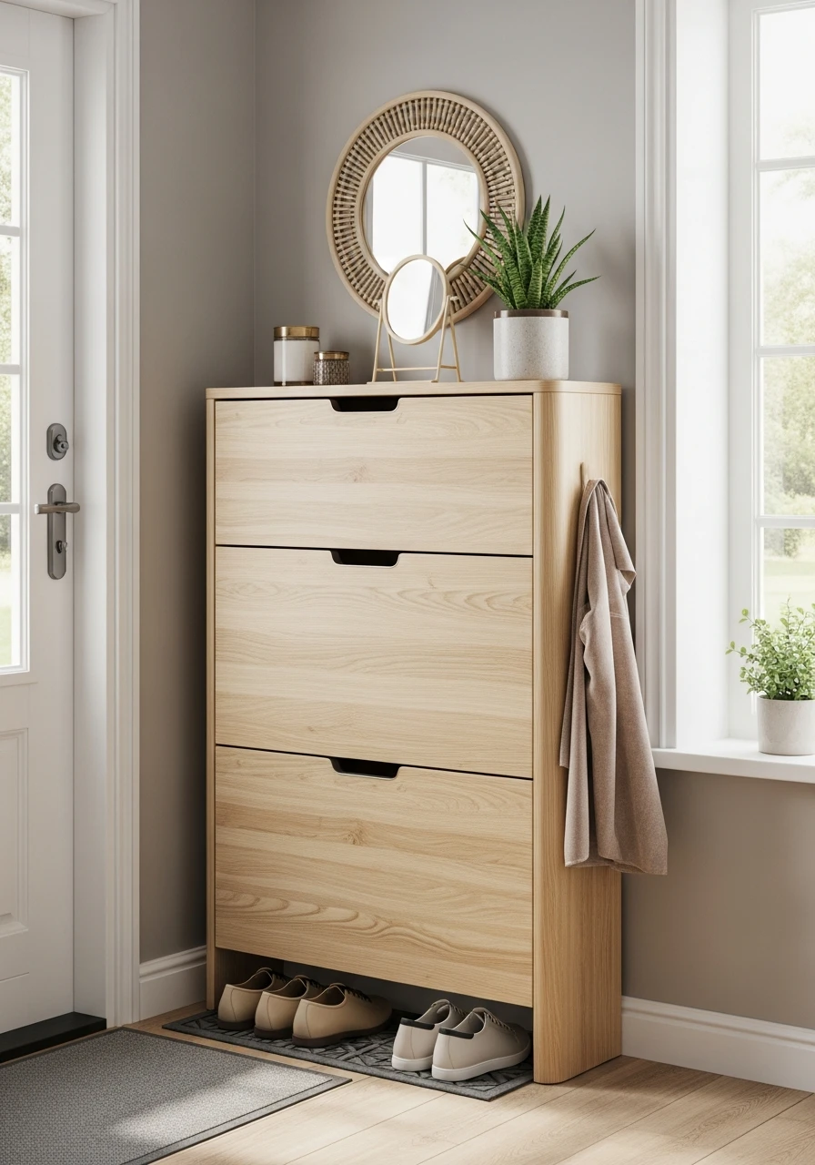 Curved Minimal Shoe Cabinet - 50 Brilliant Entry Way Shoe Storage Ideas for a Tidy Home