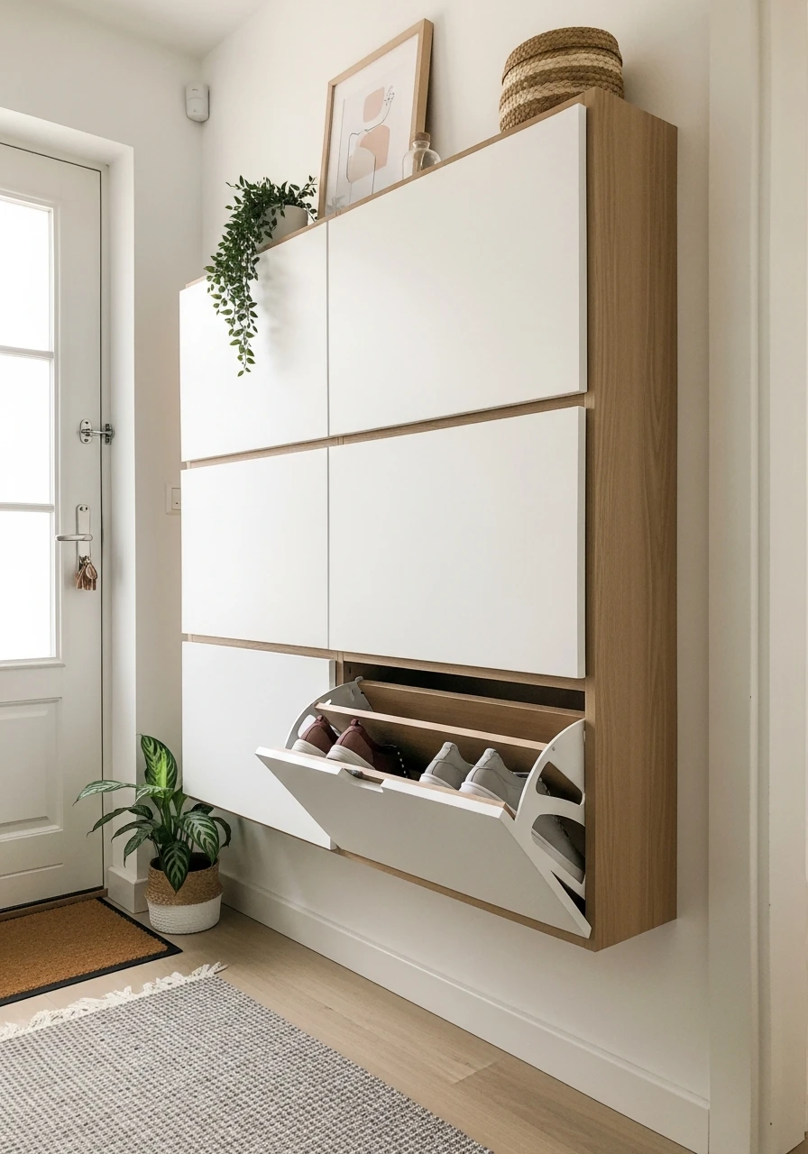 Japandi Wall Storage Unit - 50 Brilliant Entry Way Shoe Storage Ideas for a Tidy Home