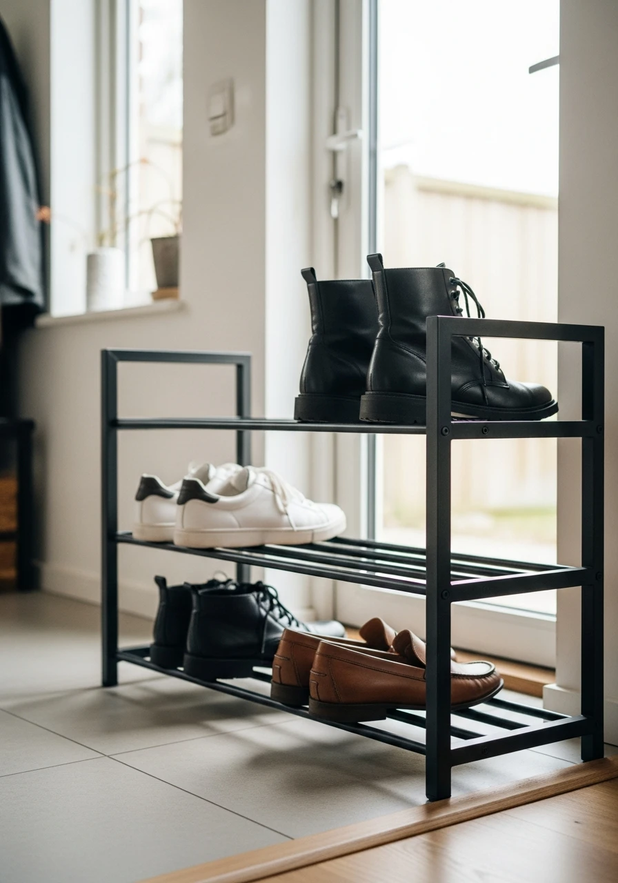 Minimal Black Metal Shoe Rack - 50 Brilliant Entry Way Shoe Storage Ideas for a Tidy Home