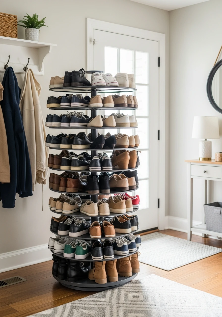 Rotating Shoe Carousel Organizer - 50 Brilliant Entry Way Shoe Storage Ideas for a Tidy Home
