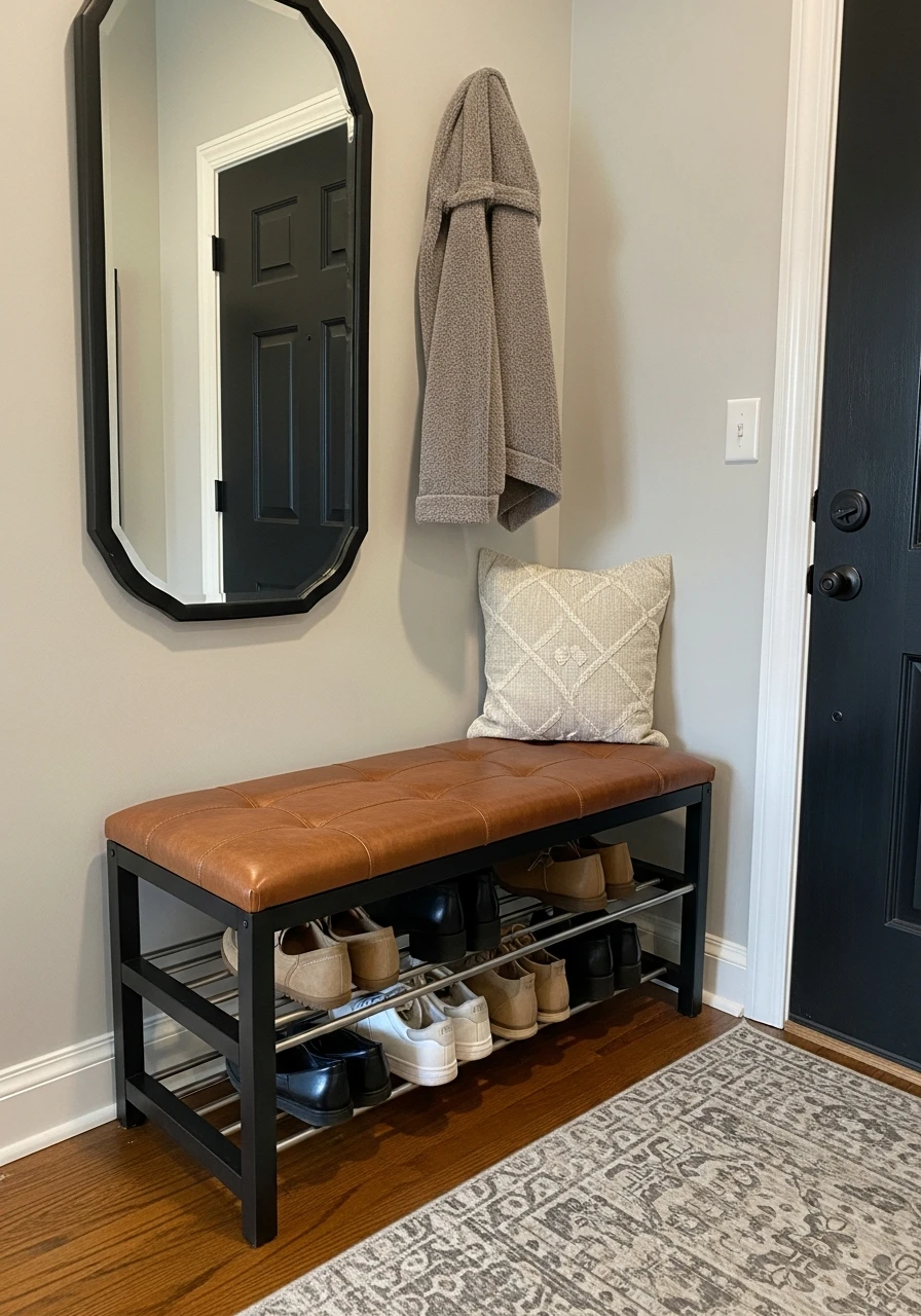 Ventilated Leather Entry Bench - 50 Brilliant Entry Way Shoe Storage Ideas for a Tidy Home