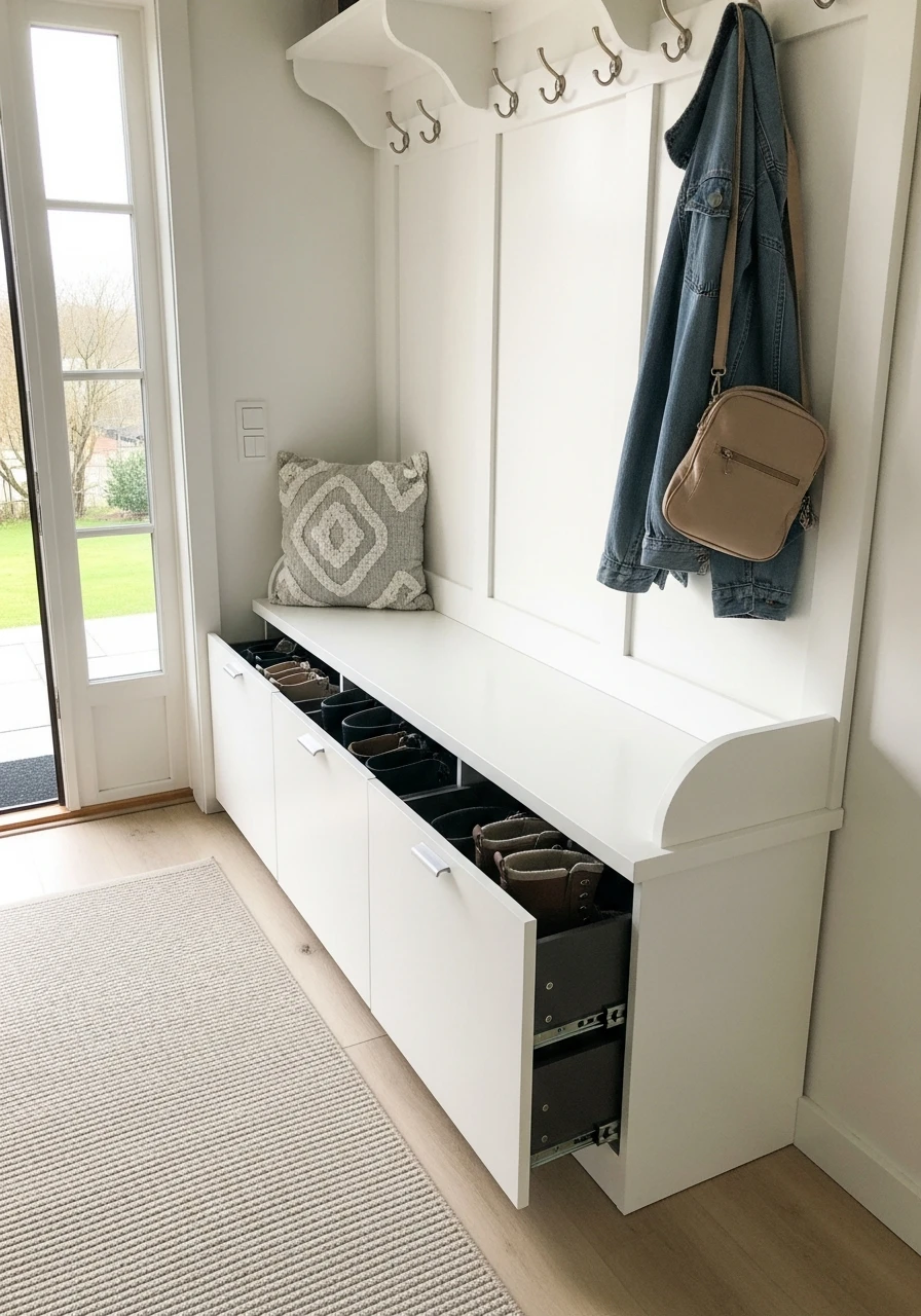 Deep Drawer Boot Storage Bench - 50 Brilliant Entry Way Shoe Storage Ideas for a Tidy Home