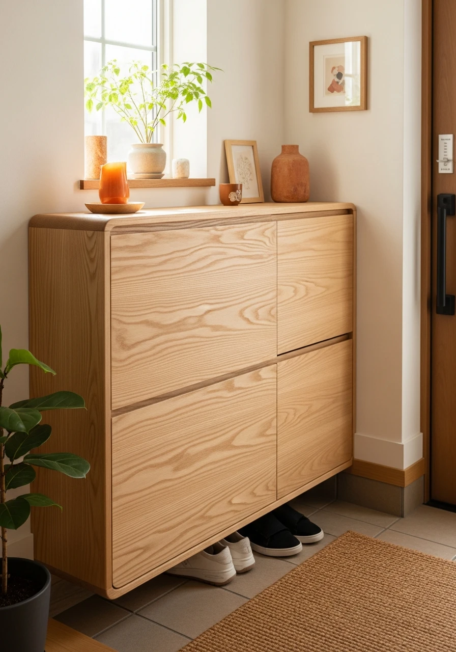 Modern Organic Wood Shoe Cabinet - 50 Brilliant Entry Way Shoe Storage Ideas for a Tidy Home