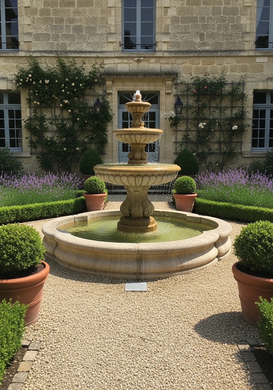 Central Stone Fountain - French Courtyard Garden Ideas: Create Your Own Dream Escape