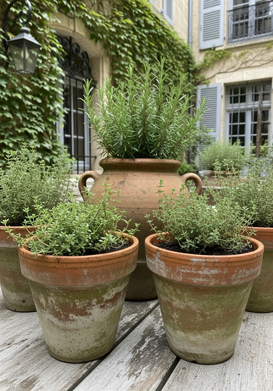 Clay Pot Herb Garden - French Courtyard Garden Ideas: Create Your Own Dream Escape