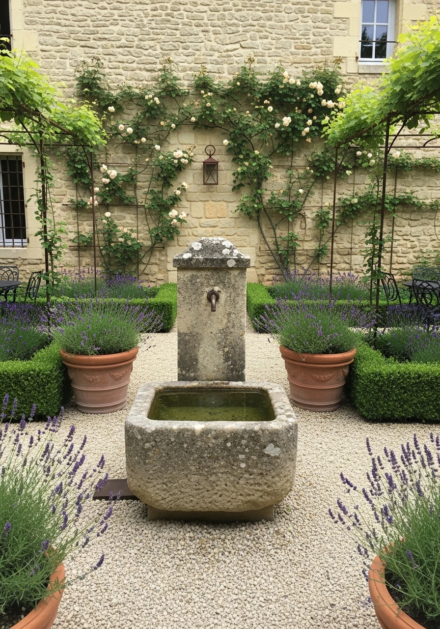 Stone Water Basin - French Courtyard Garden Ideas: Create Your Own Dream Escape