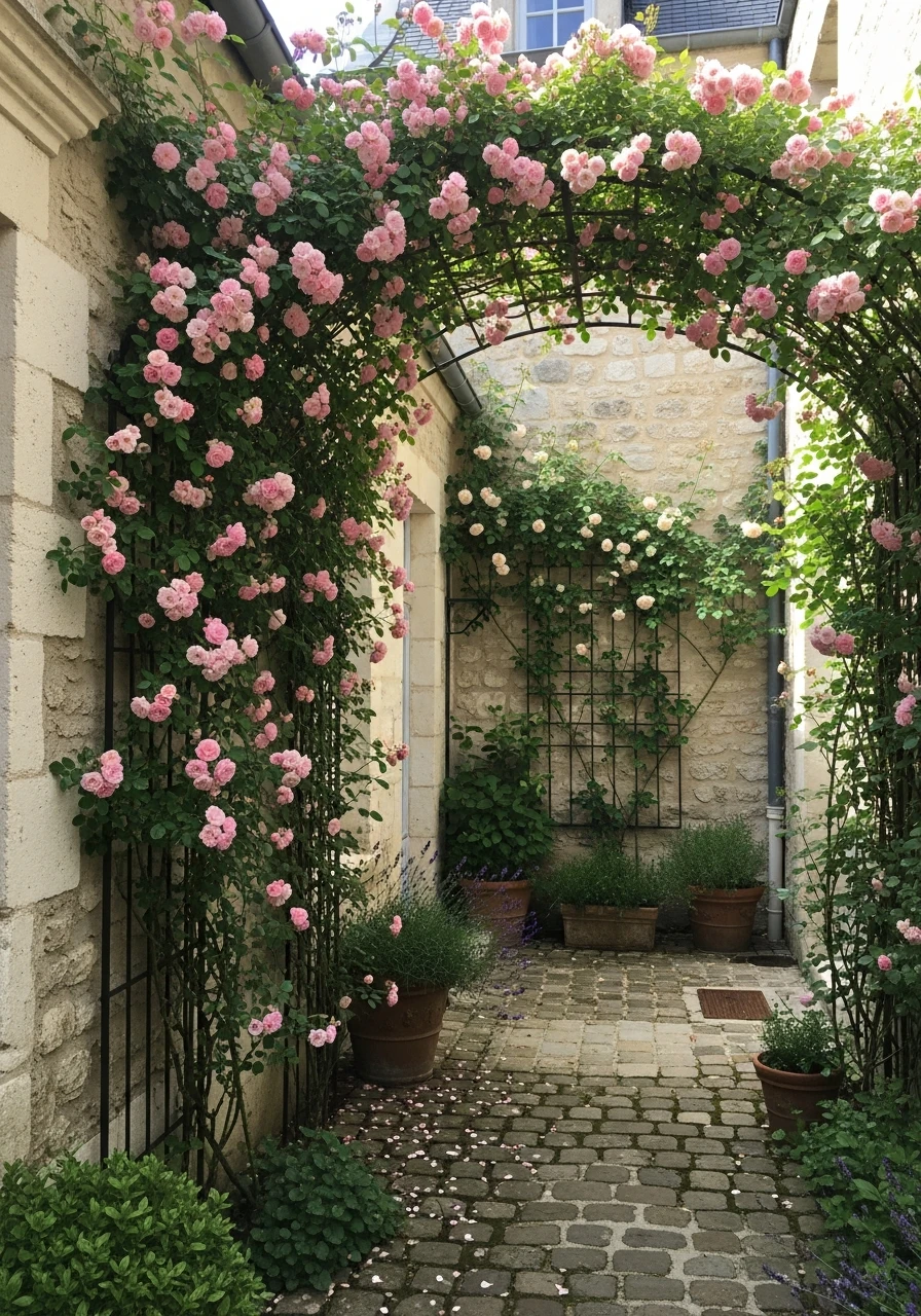 Vertical Rose Trellis - French Courtyard Garden Ideas: Create Your Own Dream Escape