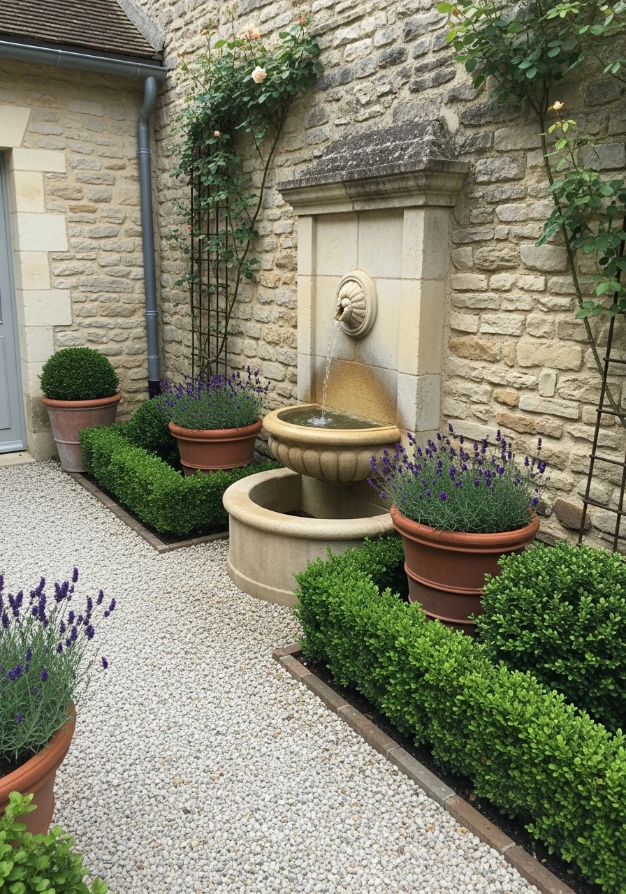 Wall-Mounted Fountain - French Courtyard Garden Ideas: Create Your Own Dream Escape