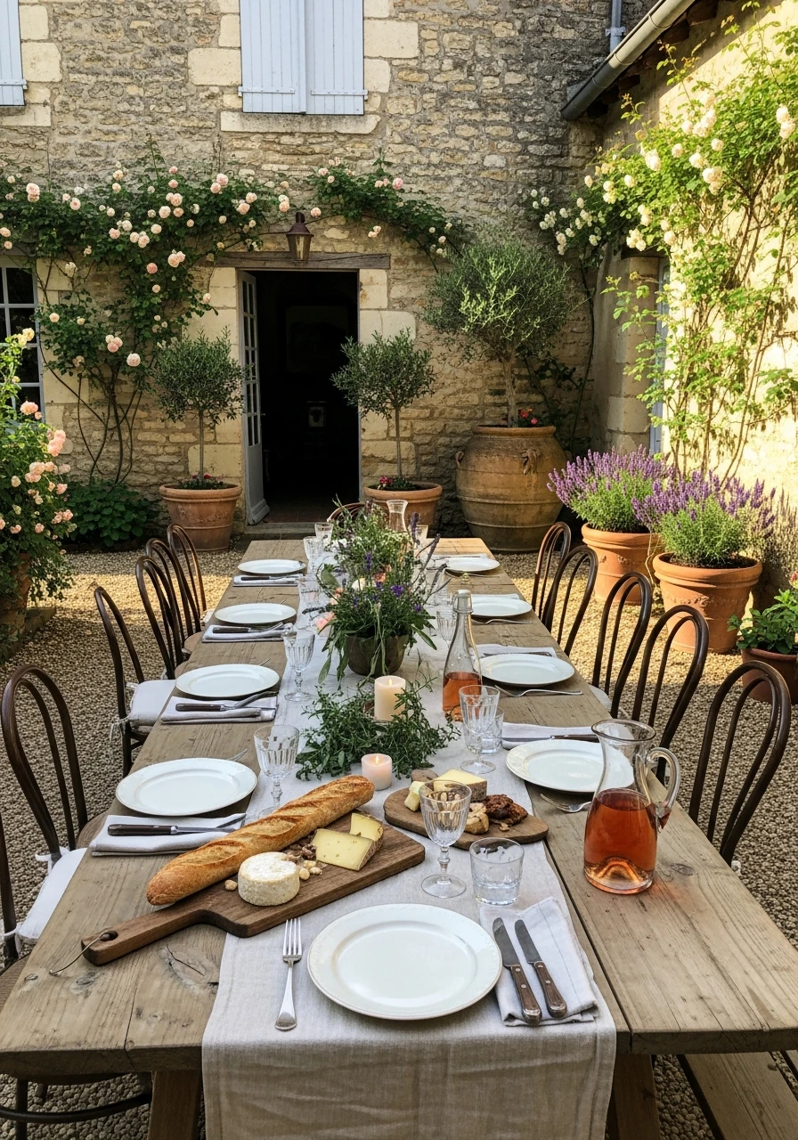 Long Farmhouse Table - French Courtyard Garden Ideas: Create Your Own Dream Escape