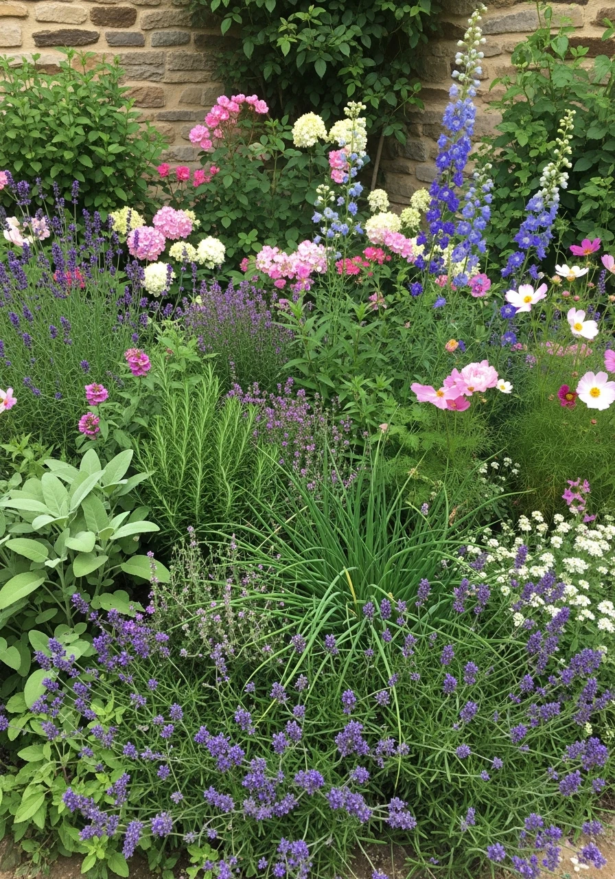 Mixed Herb & Flower Beds - French Courtyard Garden Ideas: Create Your Own Dream Escape