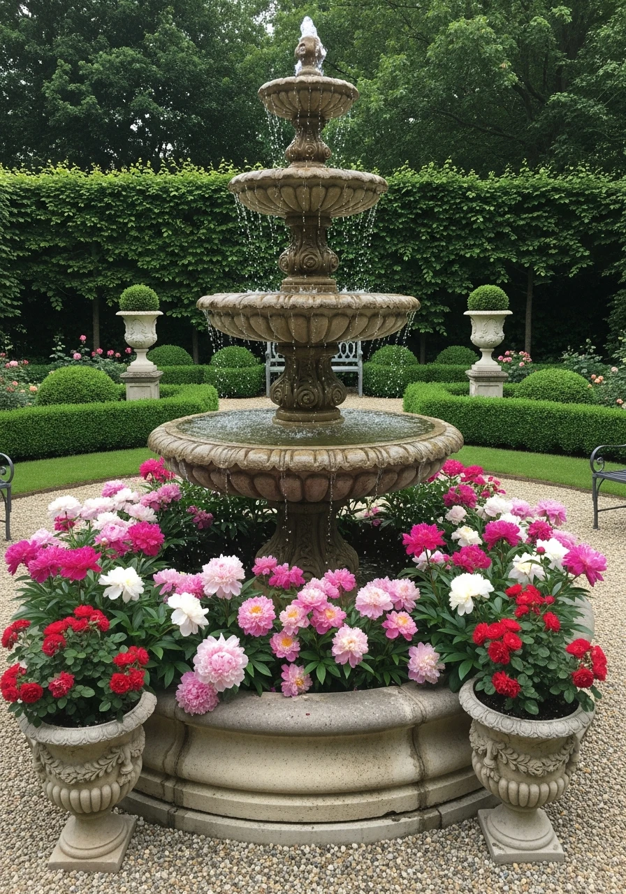 Tiered Stone Fountain - French Courtyard Garden Ideas: Create Your Own Dream Escape