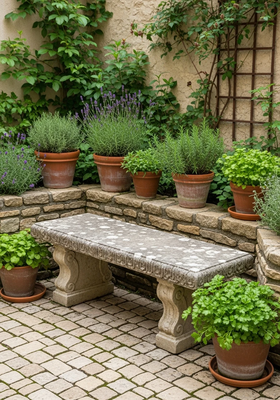 Weathered Stone Bench - French Courtyard Garden Ideas: Create Your Own Dream Escape