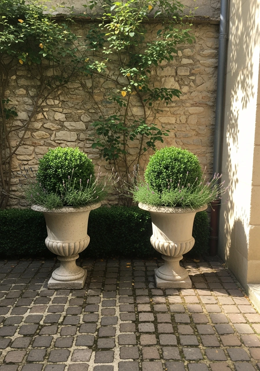 Symmetrical Urn Planters - French Courtyard Garden Ideas: Create Your Own Dream Escape