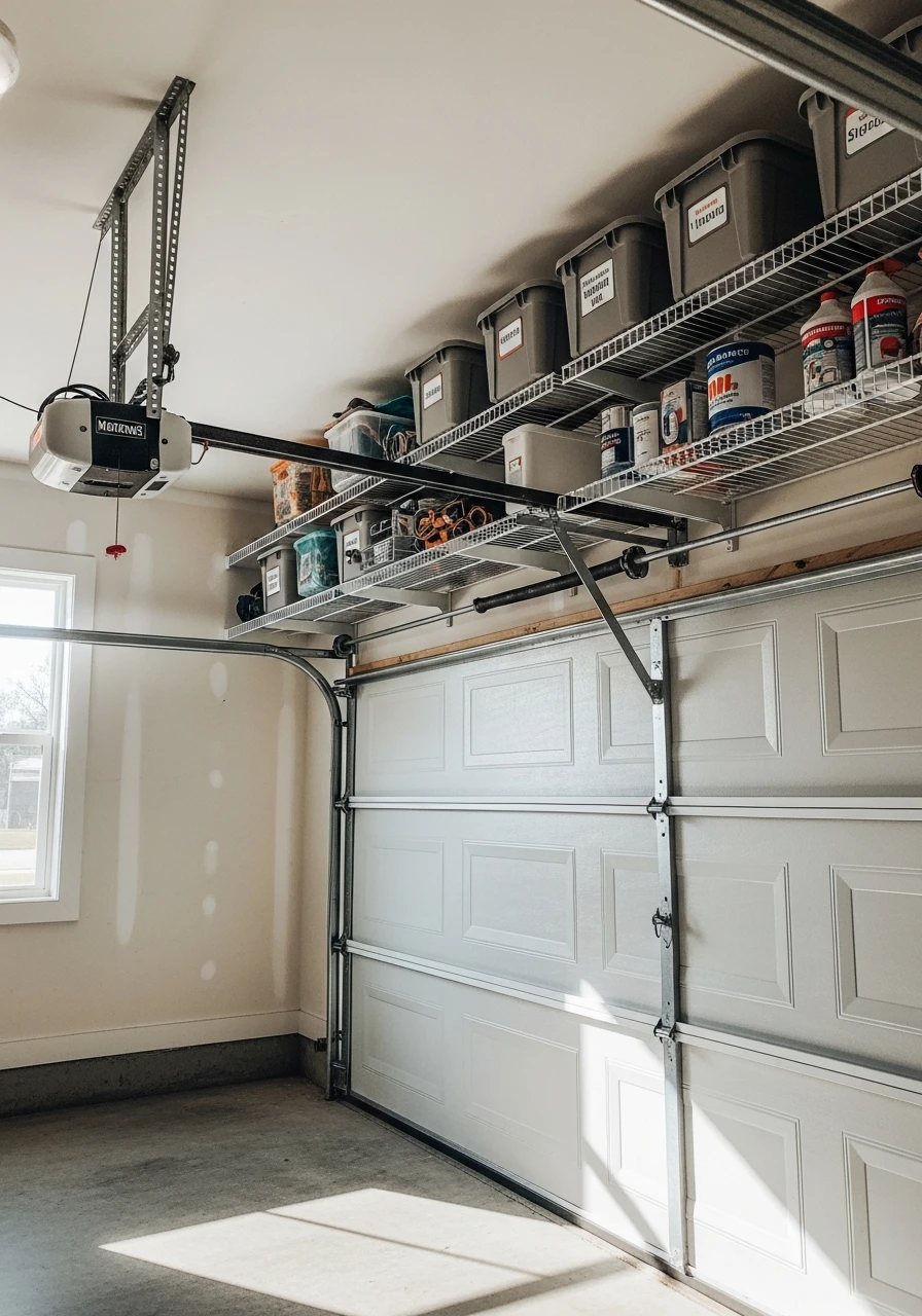 Over-Garage-Door Shelving - 50 Genius Garage Organization Ideas That Actually Work