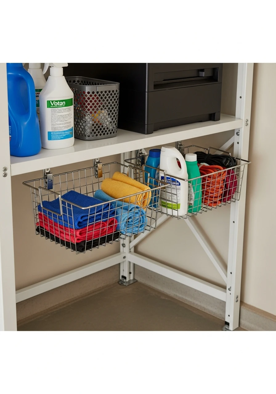 Under-Shelf Baskets - 50 Genius Garage Organization Ideas That Actually Work