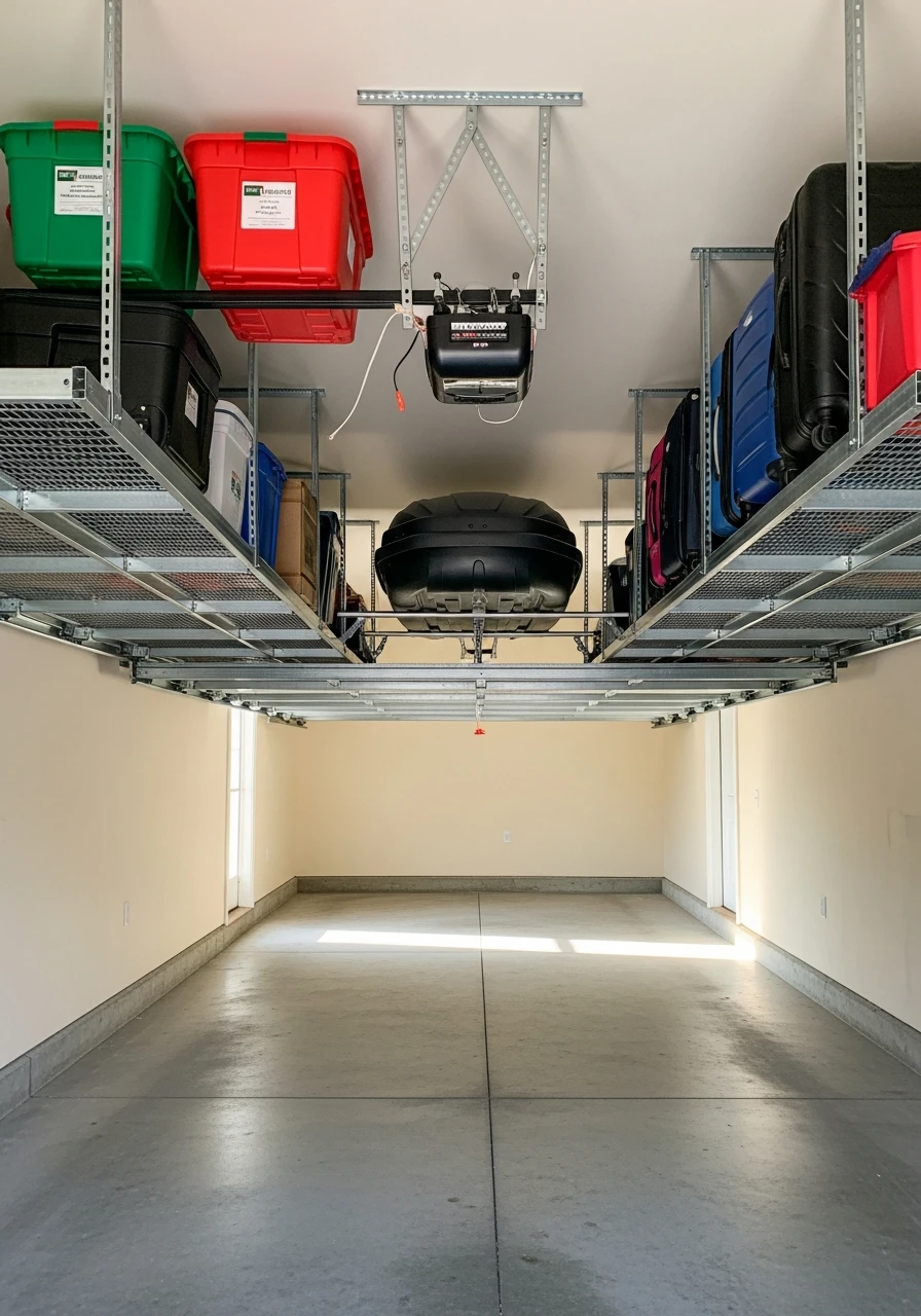 Overhead Ceiling Racks - 50 Genius Garage Organization Ideas That Actually Work