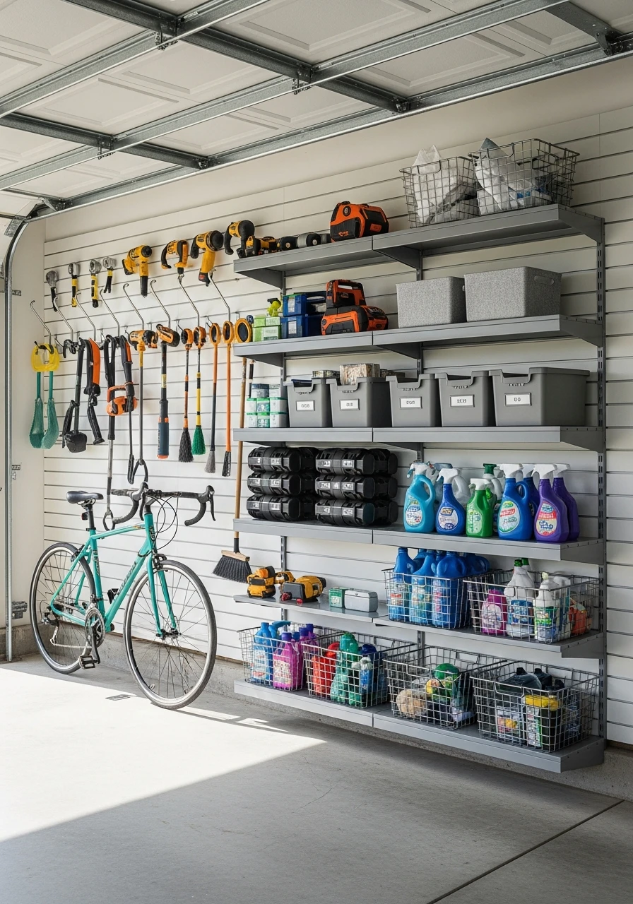 Full Slatwall System - 50 Genius Garage Organization Ideas That Actually Work