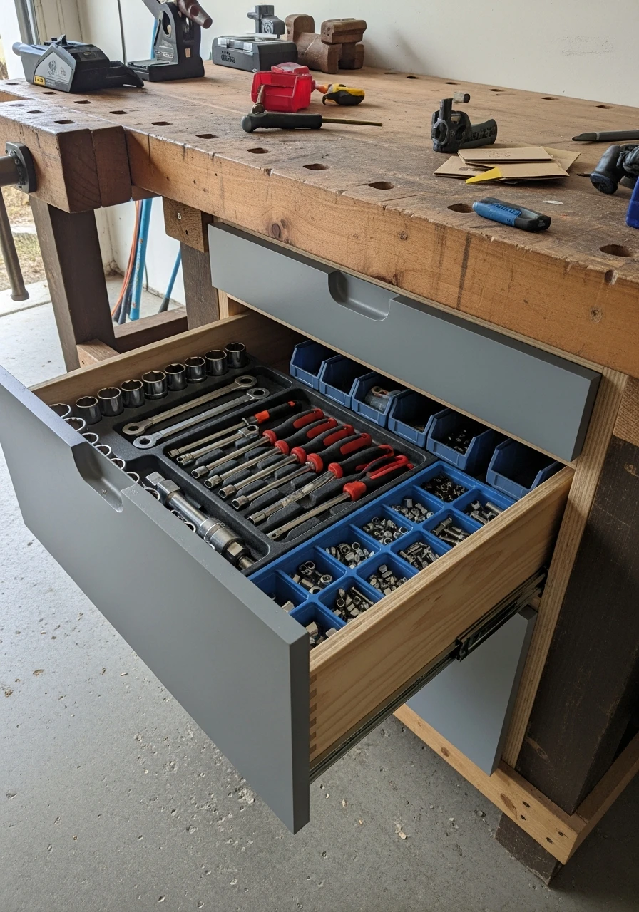 Under-Workbench Drawers - 50 Genius Garage Organization Ideas That Actually Work