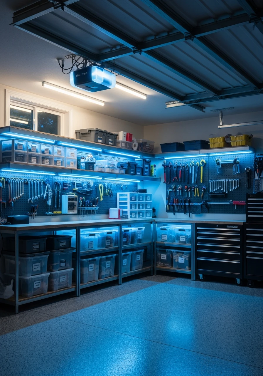 Smart Lighting Systems - 50 Genius Garage Organization Ideas That Actually Work