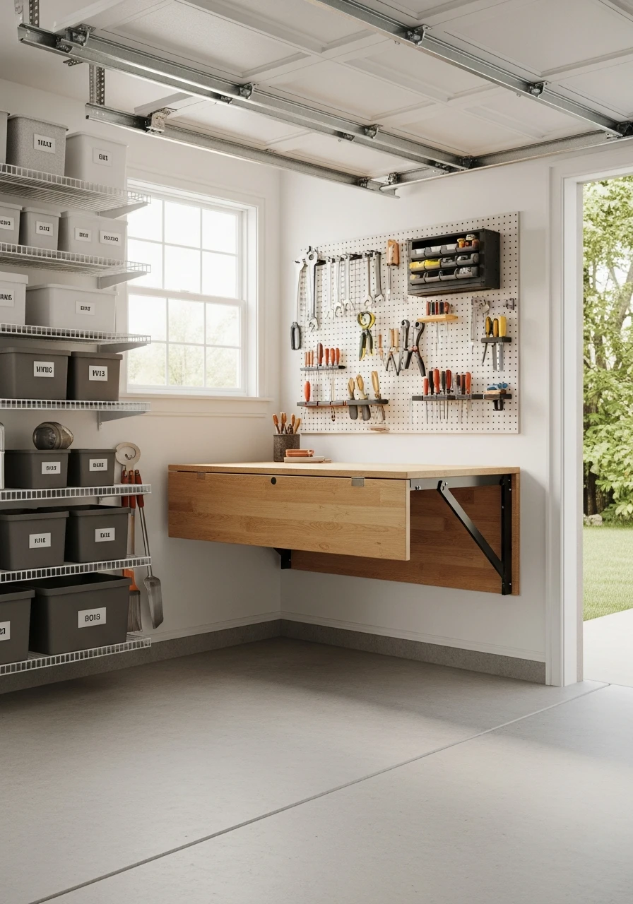 Fold-Down Workbenches - 50 Genius Garage Organization Ideas That Actually Work