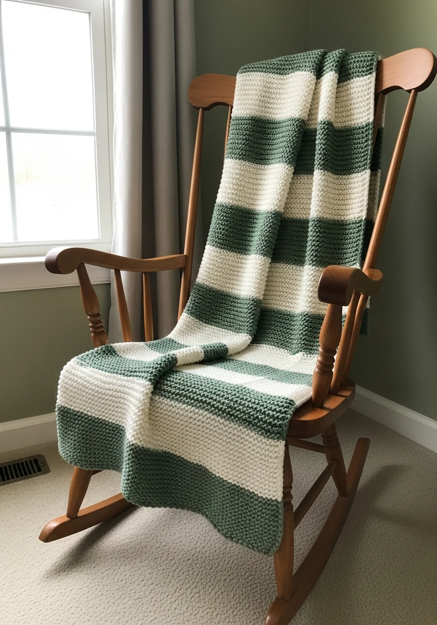 Green Striped Throw - 35 Budget-Friendly Ideas for the Perfect Green Nursery