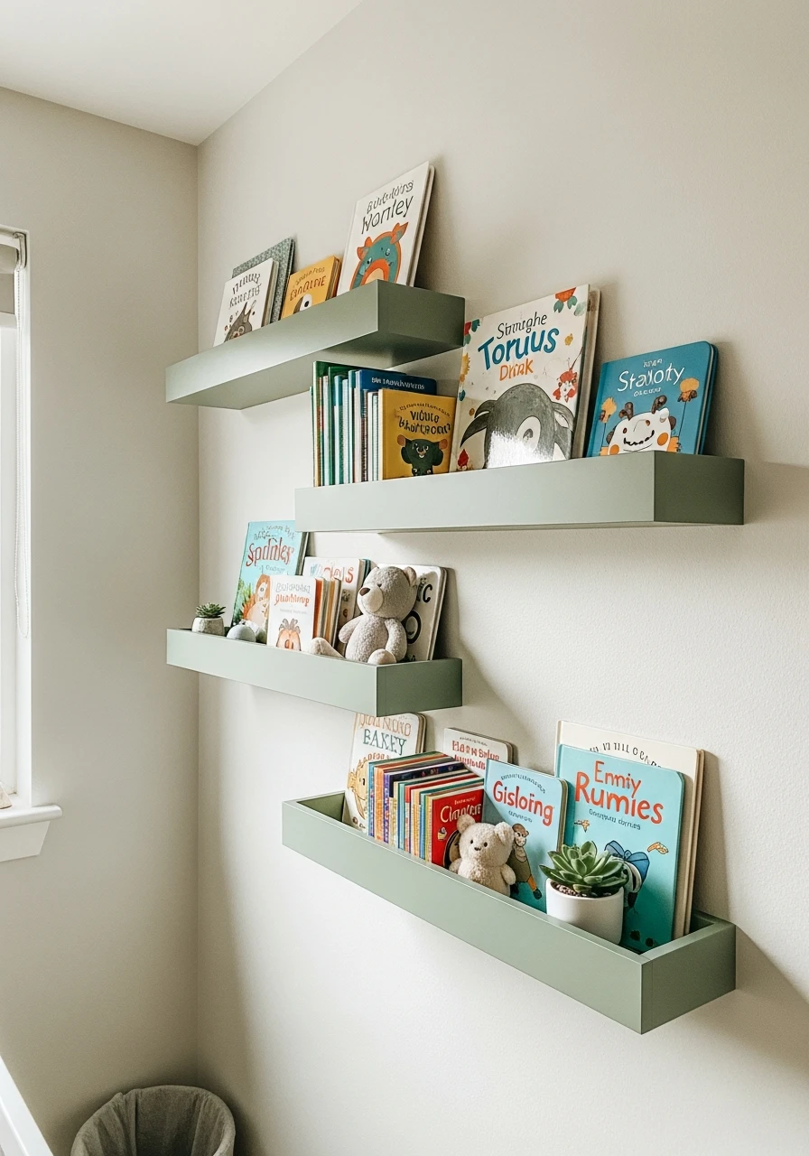 Green Picture Ledges - 35 Budget-Friendly Ideas for the Perfect Green Nursery