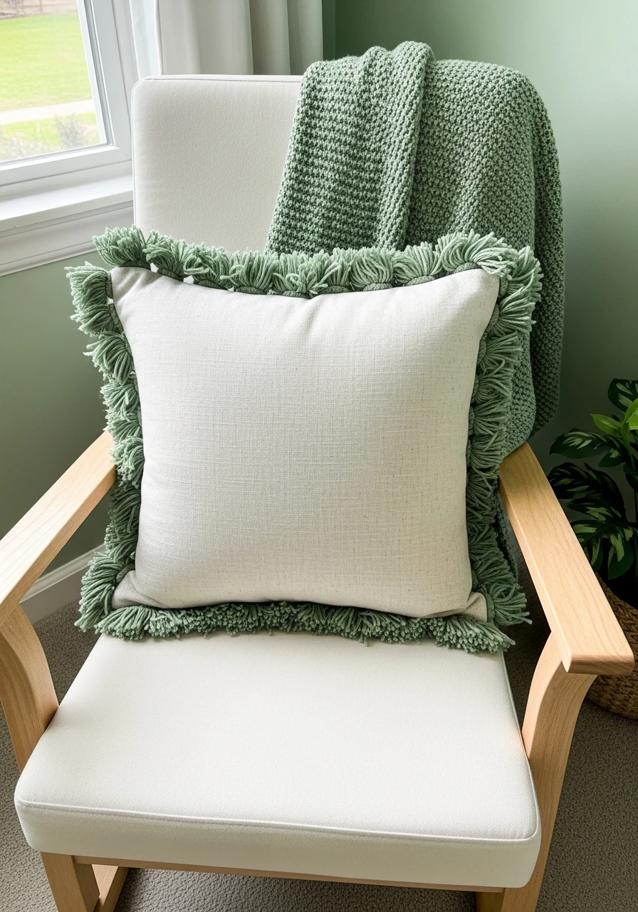 Green Pompom Pillow - 35 Budget-Friendly Ideas for the Perfect Green Nursery