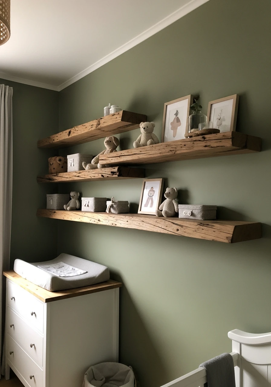Natural Wood Shelving - 35 Budget-Friendly Ideas for the Perfect Green Nursery