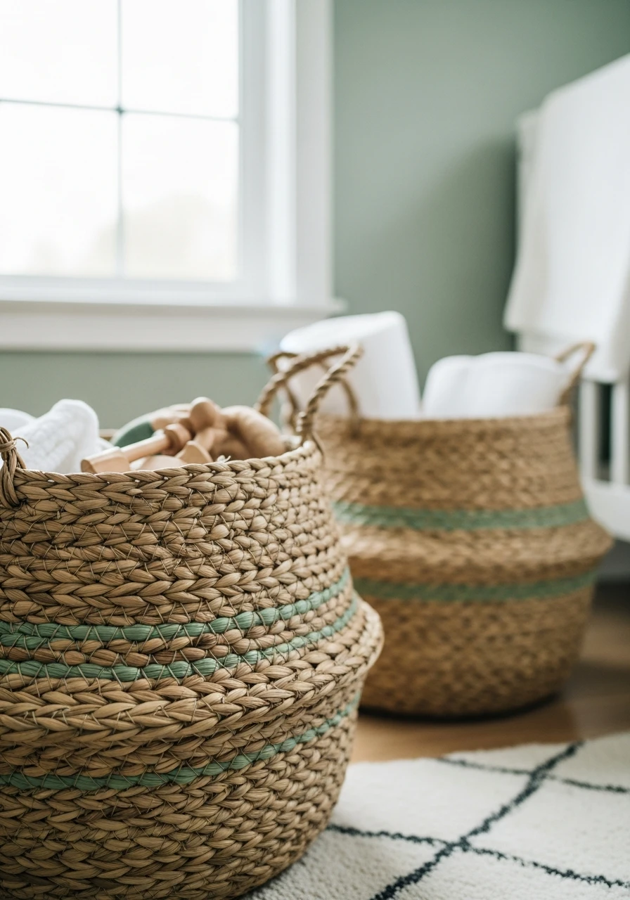 Woven Storage Baskets - 35 Budget-Friendly Ideas for the Perfect Green Nursery