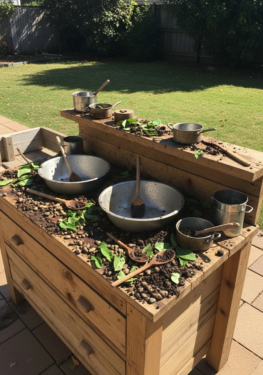 Simple Mud Kitchen Station - 35 Budget-Friendly Kids Backyard Ideas for Summer Fun
