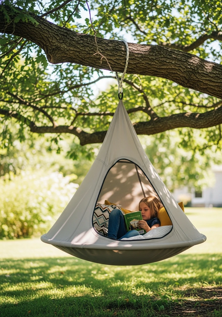 Hanging Tent Hideaway - 35 Budget-Friendly Kids Backyard Ideas for Summer Fun