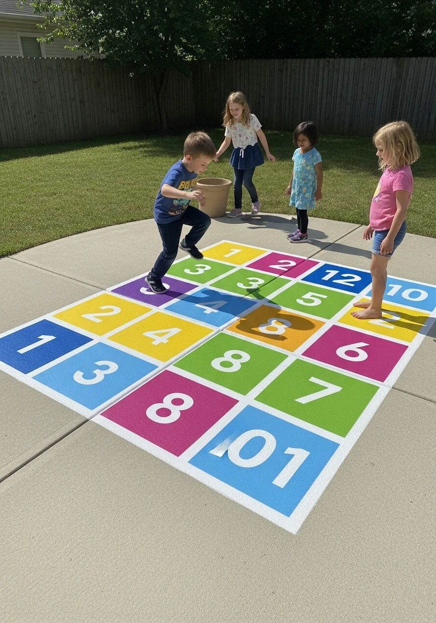 Painted Hopscotch Grid - 35 Budget-Friendly Kids Backyard Ideas for Summer Fun