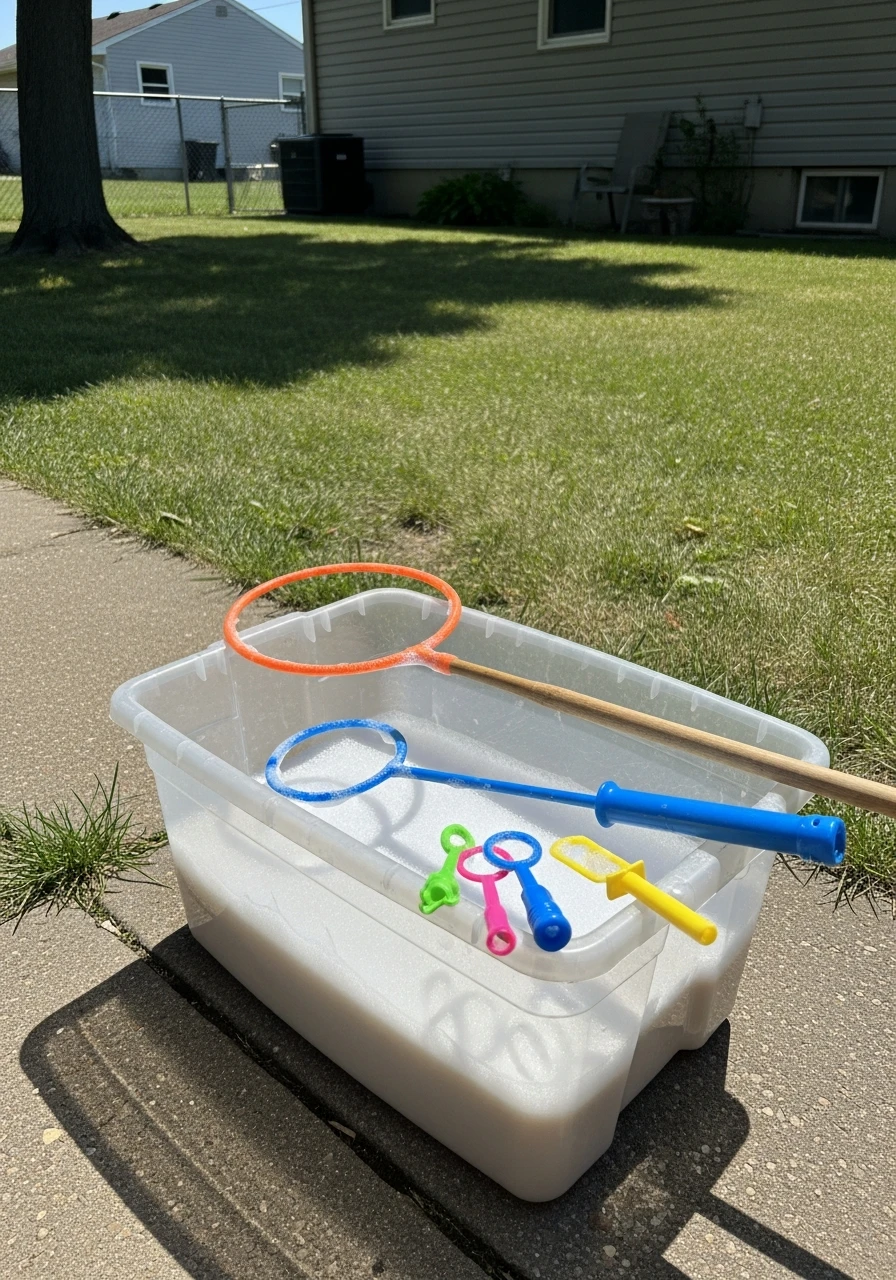 Budget Bubble Station - 35 Budget-Friendly Kids Backyard Ideas for Summer Fun