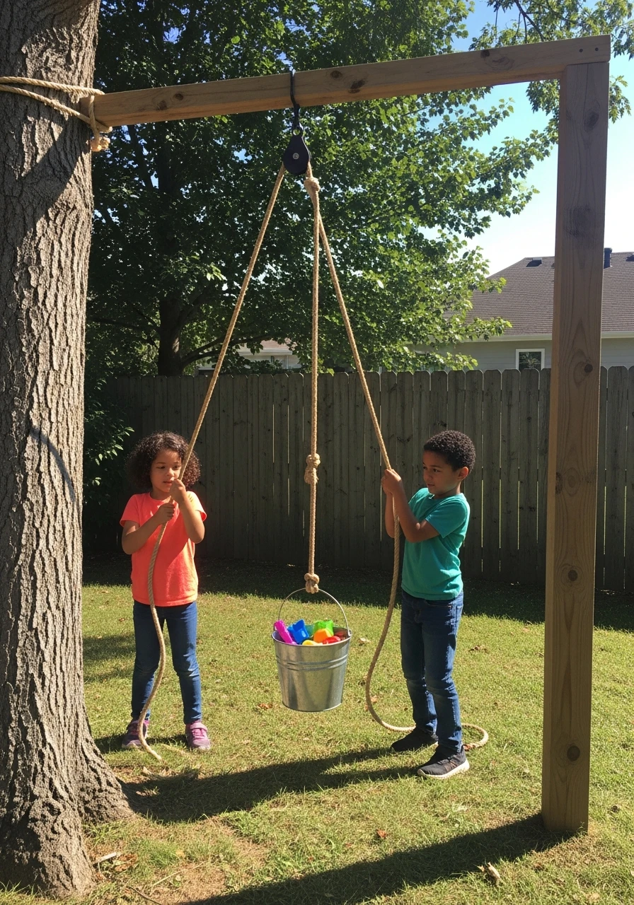 Rope and Pulley System - 35 Budget-Friendly Kids Backyard Ideas for Summer Fun