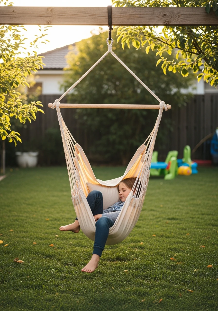 Hammock Chair Swing - 35 Budget-Friendly Kids Backyard Ideas for Summer Fun