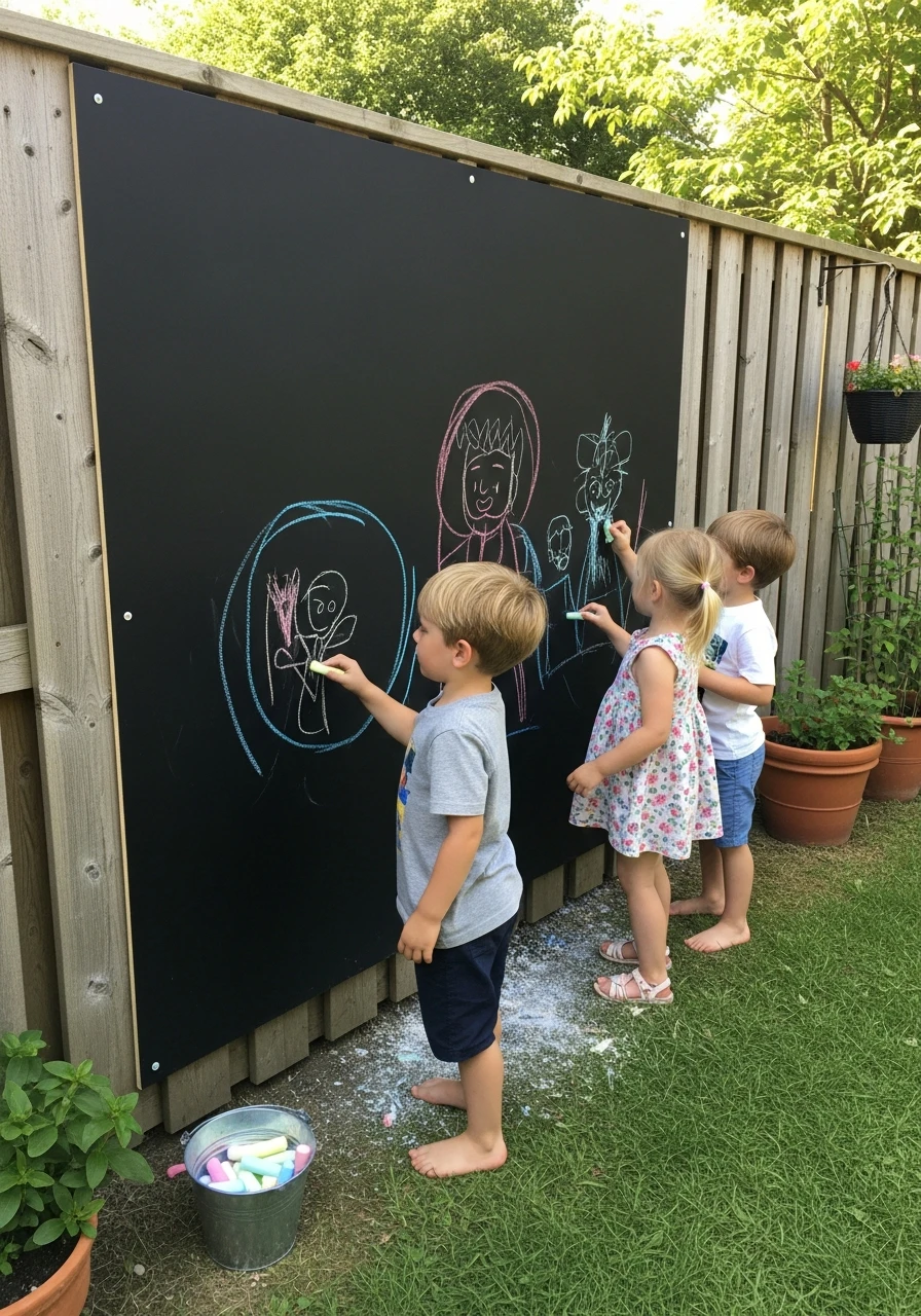 Outdoor Chalkboard Wall - 35 Budget-Friendly Kids Backyard Ideas for Summer Fun