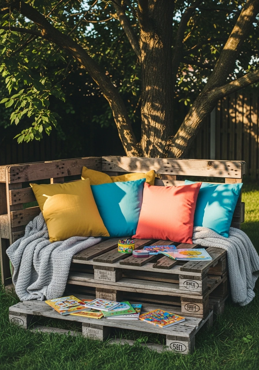Pallet Reading Nook - 35 Budget-Friendly Kids Backyard Ideas for Summer Fun