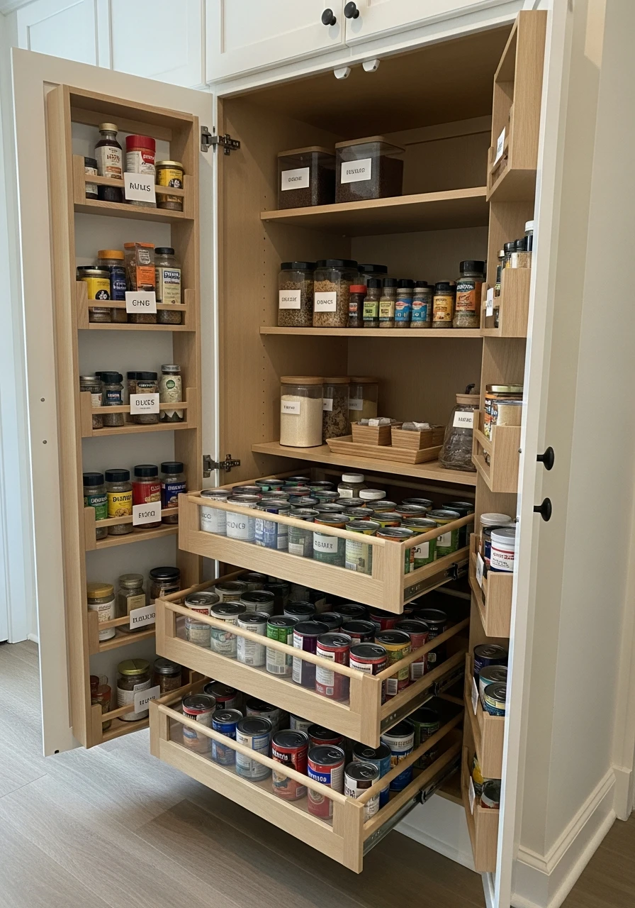 Slide-Out Pantry Shelves - 50 Smart Kitchen Organization Ideas That Look High-End