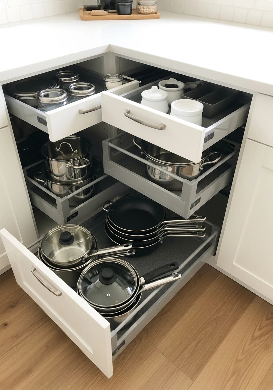 Corner Drawer Systems - 50 Smart Kitchen Organization Ideas That Look High-End