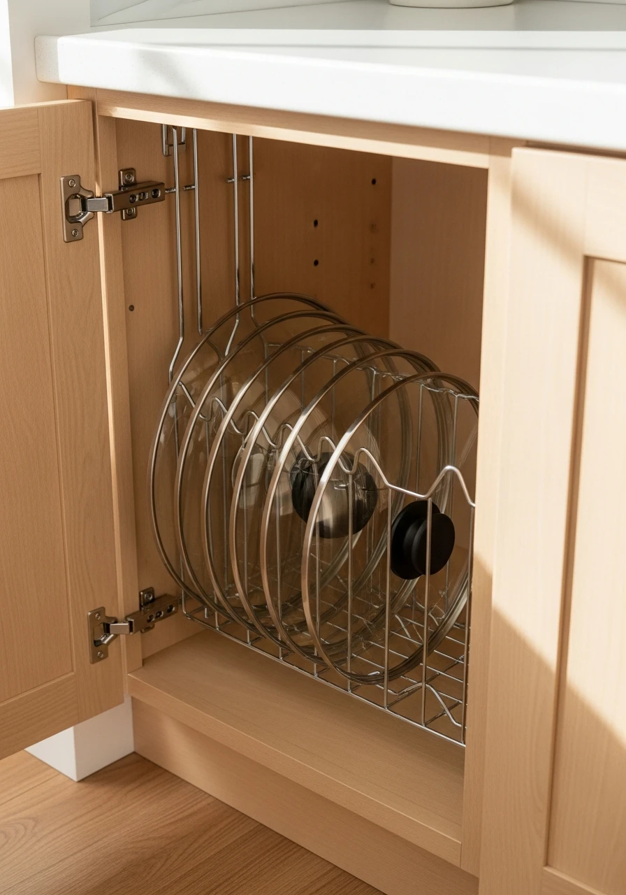 Pan Lid Organizer Racks - 50 Smart Kitchen Organization Ideas That Look High-End