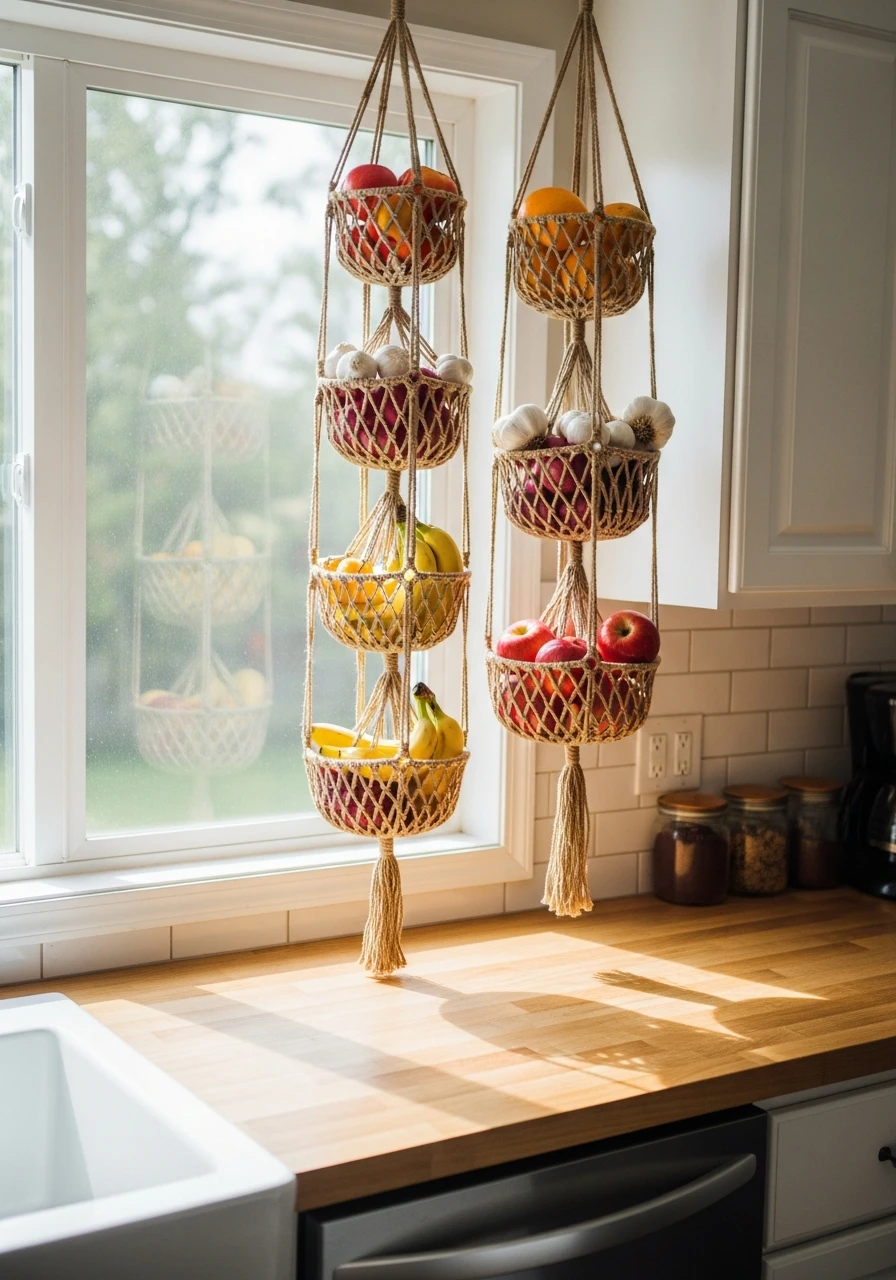 Hanging Produce Baskets - 50 Smart Kitchen Organization Ideas That Look High-End